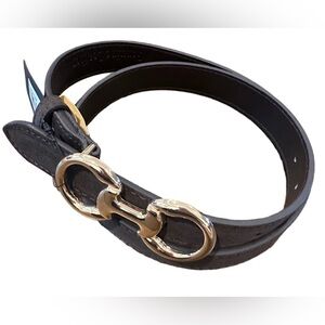 Elegant Black Leather Belt with Gold Buckle